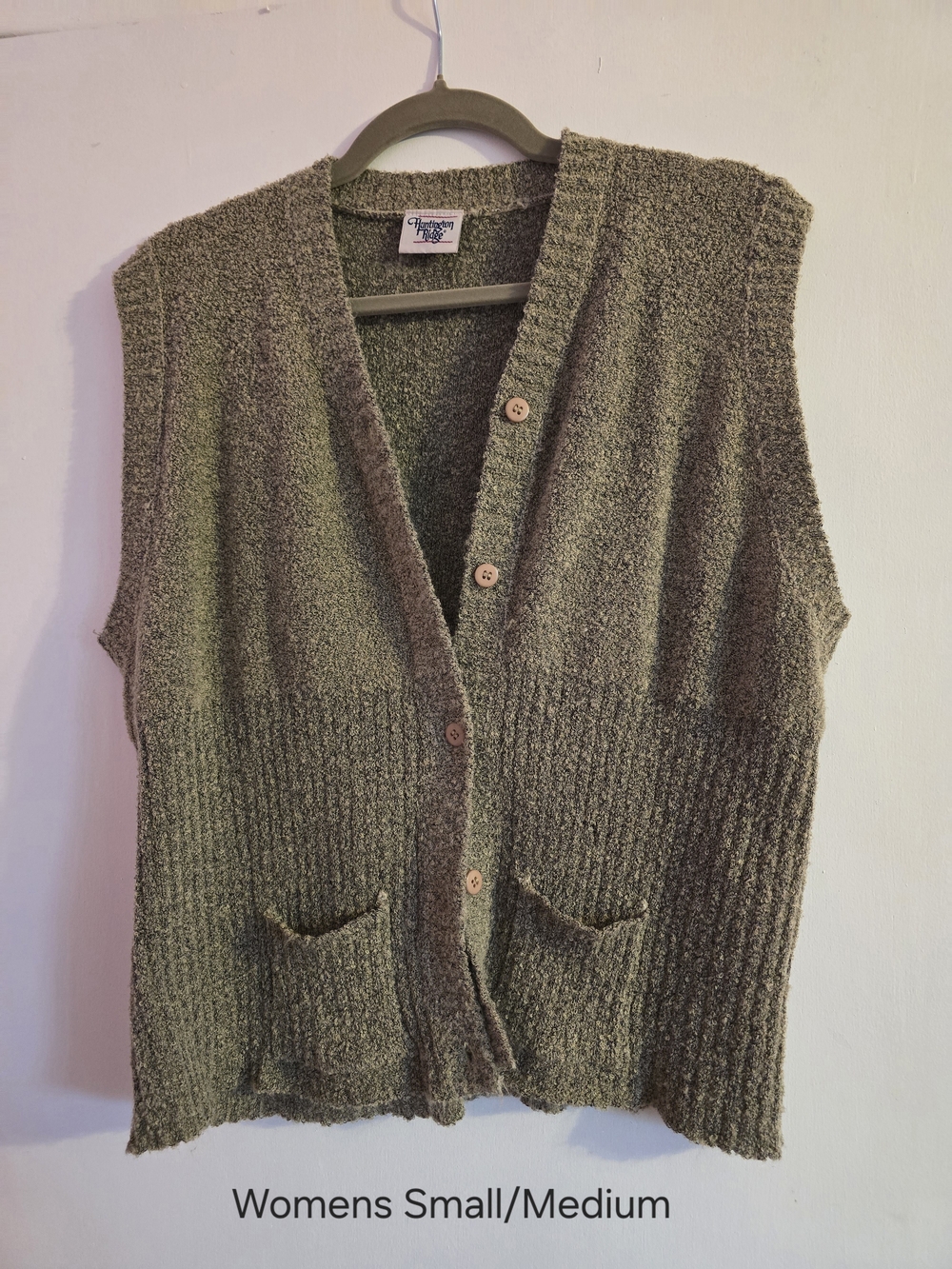 Cozy Olive Knit Button-Front Sweater Vest - Womens Small/Medium